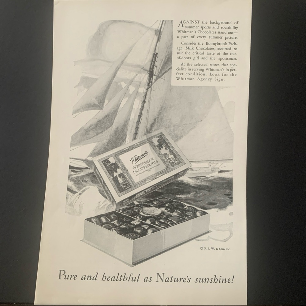 Vintage 1928 Whitman’s Pure And Healthful Ad Advertisment